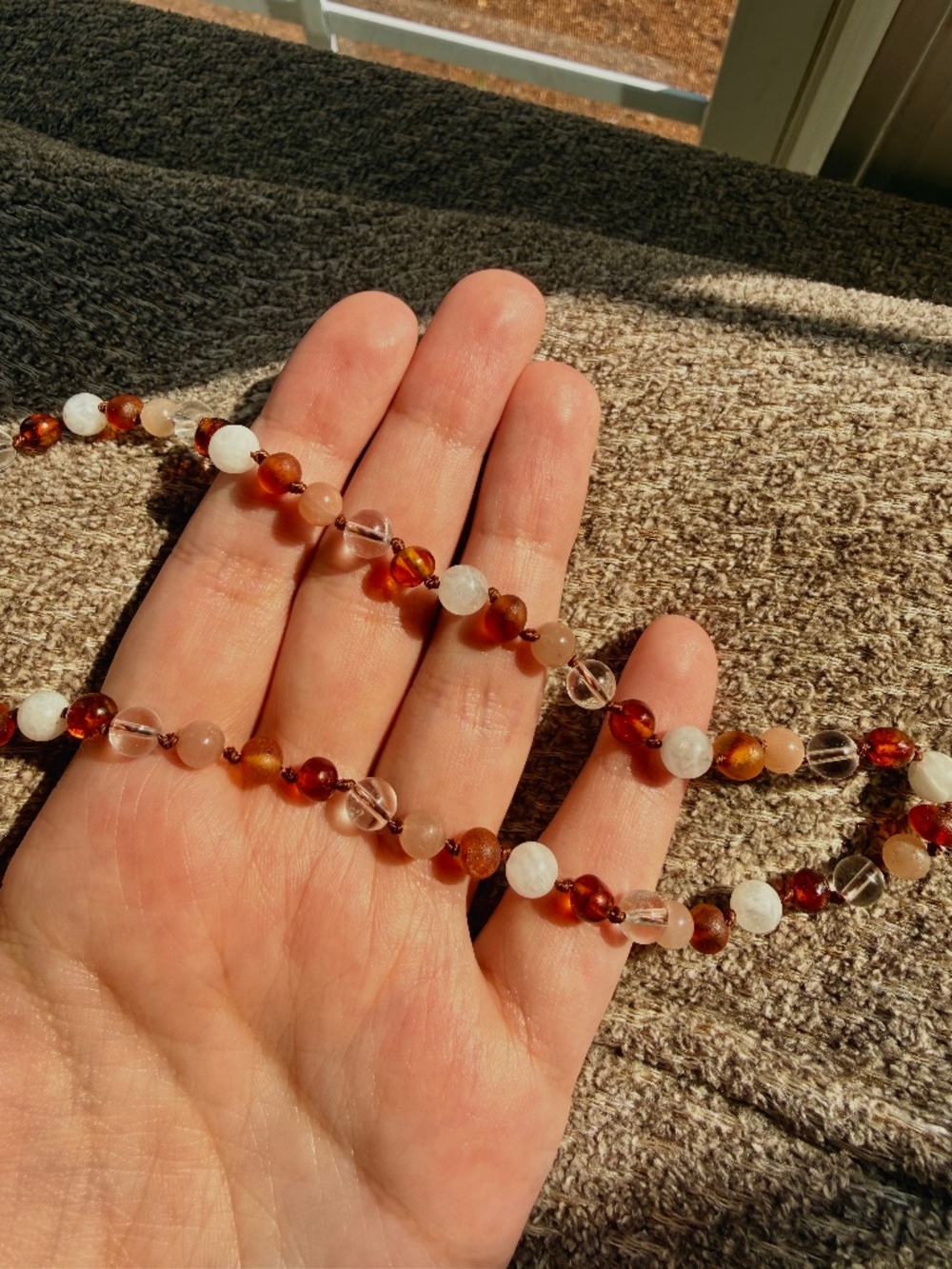 Baltic Amber Necklace with Sunstone & Moonstone Crystals